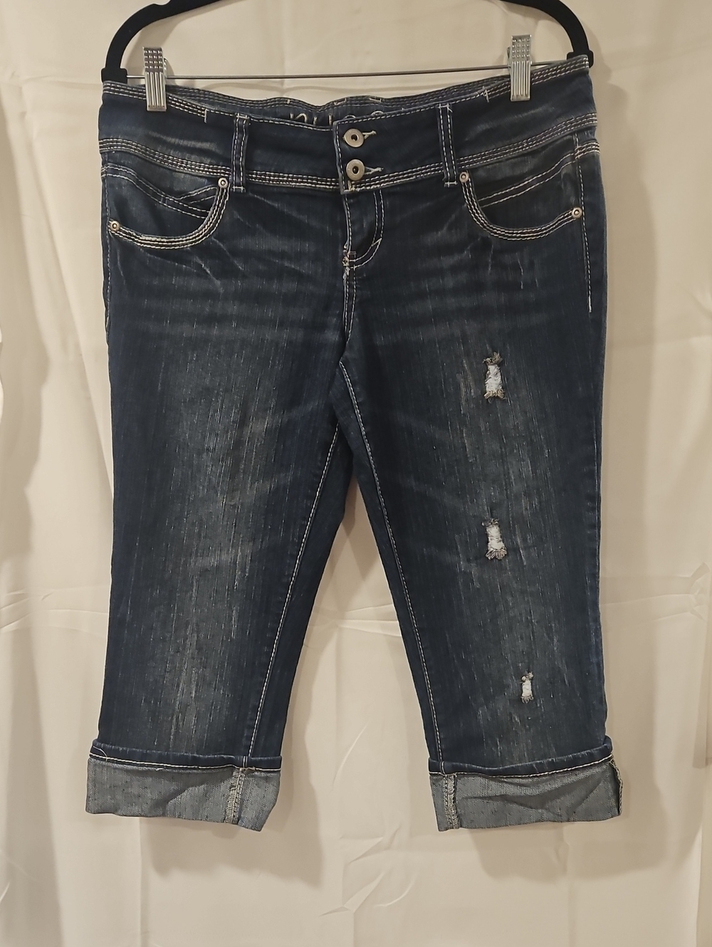 Rue21 Dark Blue Distressed Cropped Jeans
